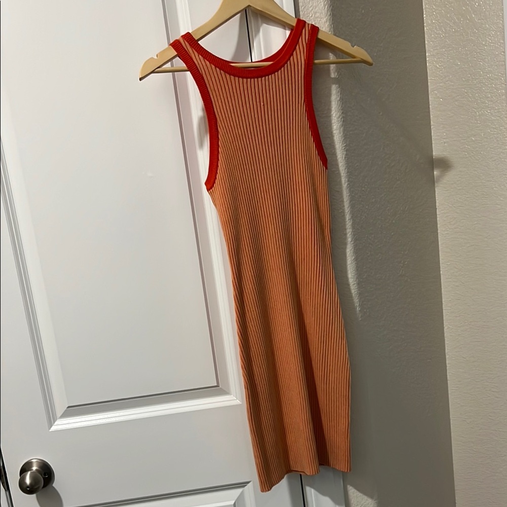 Orange Sleeveless Halter Bodycon Midi Dress